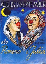 Künstler Bild und Plakat Romeo und Julia eine lustige Tragödie mit Happy End,für Kinder ab Fünf und den Rest der Familie. vom der Theater Kindertheater Clowntheater Produktion dem Künstler duo August & September